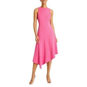 Maggy London Pink Asymmetrical Midi Dress 8 Sleeveless Party Cocktail